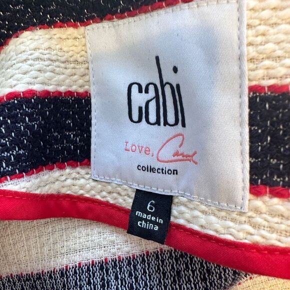 Cabi cream and navy striped blazer with red trim - Picture 6 of 8